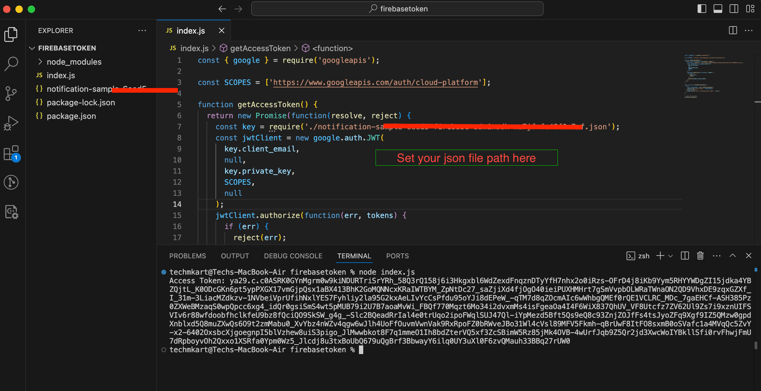 In the terminal you can see Authorization token, which to need to send in header.